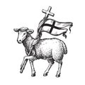 Lamb with Cross. Religion symbol. Sketch vector illustration Royalty Free Stock Photo