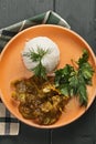 Lamb curry with rice above view Royalty Free Stock Photo