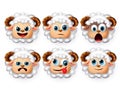 Lamb face emoticon vector set. Emoji and emoticon of cute lamb sheep in curly hair with sad and surprise expressions.
