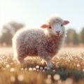 Lamb in the field at sunrise, AI generated illustration, realistic Royalty Free Stock Photo