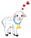 Sheep with a ball with hearts