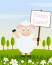 Lamb with Happy Easter Sign in a Meadow