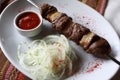 Lamb kebab with fat tail on skewer