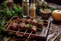 lamb kebabs marinating in herbs and spices Royalty Free Stock Photo