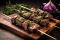 lamb kebabs marinating in herbs and spices Royalty Free Stock Photo