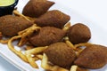 lamb kibbeh or kebbeh, popular middle eastern arabic lebanese snack in mezze platter.