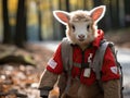 Lamb mail carrier with bag of letters