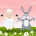 Lamb and Rabbit Wishing a Happy Easter Royalty Free Stock Photo