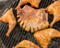 Lamb rib and chicken on grill. Royalty Free Stock Photo