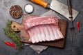 Lamb ribs cooking. Raw rack of lamb Royalty Free Stock Photo