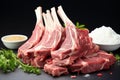 Lamb ribs take the spotlight against a backdrop of white purity, irresistibly tempting