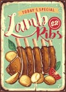 Lamb ribs vintage restaurant advertisement