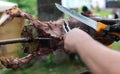 Lamb roasted at spit, meat barbecue Royalty Free Stock Photo