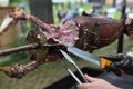 Lamb roasted at spit, meat barbecue Royalty Free Stock Photo