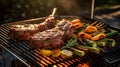 Lamb shank sizzling on the grill, perfectly charred with smoky flavors, juicy and tender Royalty Free Stock Photo