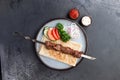 Lamb shashlik on a skewer in a plate Royalty Free Stock Photo