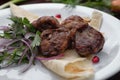 Lamb shish kebab with pita bread on a white plate selective focus Royalty Free Stock Photo