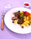 Lamb steak with gnocchi, vegetable and sauce Royalty Free Stock Photo