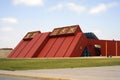 LAMBAYEQUE, PERU : Facade of the Sipan Lord royal tombs museum in modern architecture style about the Moche