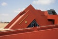LAMBAYEQUE, PERU - Facade of the Sipan Lord royal tombs museum in modern architecture style about the Moche