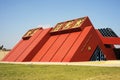 LAMBAYEQUE, PERU -: Facade of the Sipan Lord royal tombs museum in modern architecture style about the Moche