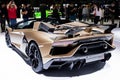 Lamborghini Aventador SVJ Roadster sports car debut at the 89th Geneva International Motor Show. Geneva, Switzerland - March 5, Royalty Free Stock Photo