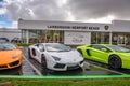 Lamborghini cars parked at the factory authorized dealership in California