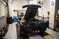 Lamborghini Gallardo inside workshop for maintenance