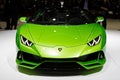 Lamborghini Huracan Evo Spyder supercar at the 89th Geneva International Motor Show. Geneva, Switzerland - March 6, 2019 Royalty Free Stock Photo