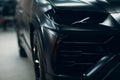 Lamborghini Urus black color sports car close up.