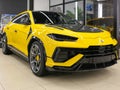 Yellow color Urus Performante in the tuning studio.