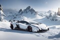 A Lamborghini Veneno on a snowy mountain peak surrounded by pristine white snow generated by AI Royalty Free Stock Photo