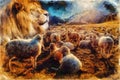 Jesus The Good Shepherd, Jesus and lambs. Royalty Free Stock Photo