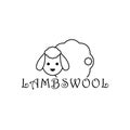 Lambswool logo with cute sheep. Lamb linear outline isolated illustration. Vector drawing. Royalty Free Stock Photo