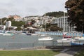 Lambton Harbour, Oriental Bay, Clyde Quay Marina boat harbour and St Gerard`s Monastery in the background, Wellington, New Zealan Royalty Free Stock Photo