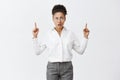 So lame. Portrait of unimpressed displeased and disappointed african-american female entrepreneur in glasses and pants