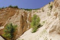 Lame Rosse in the Sibillini`s mountains. Stratifications of rock in the shape of pinnacles and towers consisting of gravel held