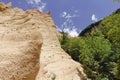 Lame Rosse in the Sibillini`s mountains. Stratifications of rock in the shape of pinnacles and towers consisting of gravel held