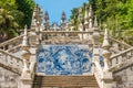 LAMEGO, PORTUGAL - CIRCA MAY 2019: Azulejo decorated stairway to the Sanctuary of Our Lady of Remedios in Lamego - Portugal Royalty Free Stock Photo