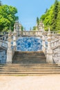 LAMEGO, PORTUGAL - CIRCA MAY 2019: Azulejo decorated stairway to the Sanctuary of Our Lady of Remedios in Lamego - Portugal Royalty Free Stock Photo