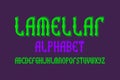 Lamellar isolated english alphabet. Bright green vibrant font