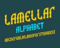 Lamellar isolated english alphabet. Yellow layered letters font