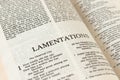 Lamentations open Bible Book. A close-up