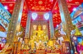 The altar of Viharn Luang in Wat Phra That Hariphunchai Temple, on May 8 in Lamphun, Thailand