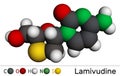 Lamivudine, 3TC molecule. It is used to treat human Immunodeficiency virus HIV and hepatitis B infections HBV. Molecular model.