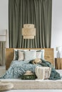 Traveler`s bedroom with khaki cloth Royalty Free Stock Photo