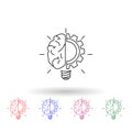 Lamp brain and gear multi color icon. Simple thin line, outline vector of idea icons for ui and ux, website or mobile application Royalty Free Stock Photo