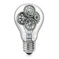 Lamp bulb and gears. Perpetuum mobile idea concept. Royalty Free Stock Photo