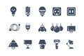 Lamp and bulbs black vector icons set. Electrical symbols