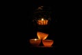 Lamp, candle shining in the darkness. Challis flame. Artistic composition. Royalty Free Stock Photo